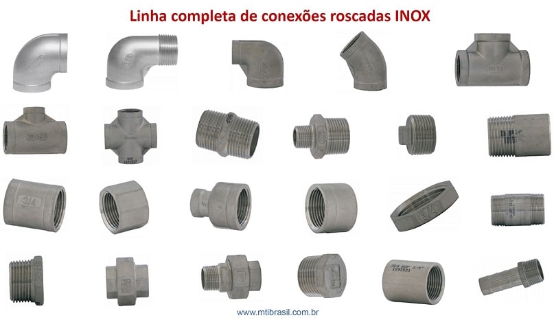 imagem da linha completa de conexões roscadas inox