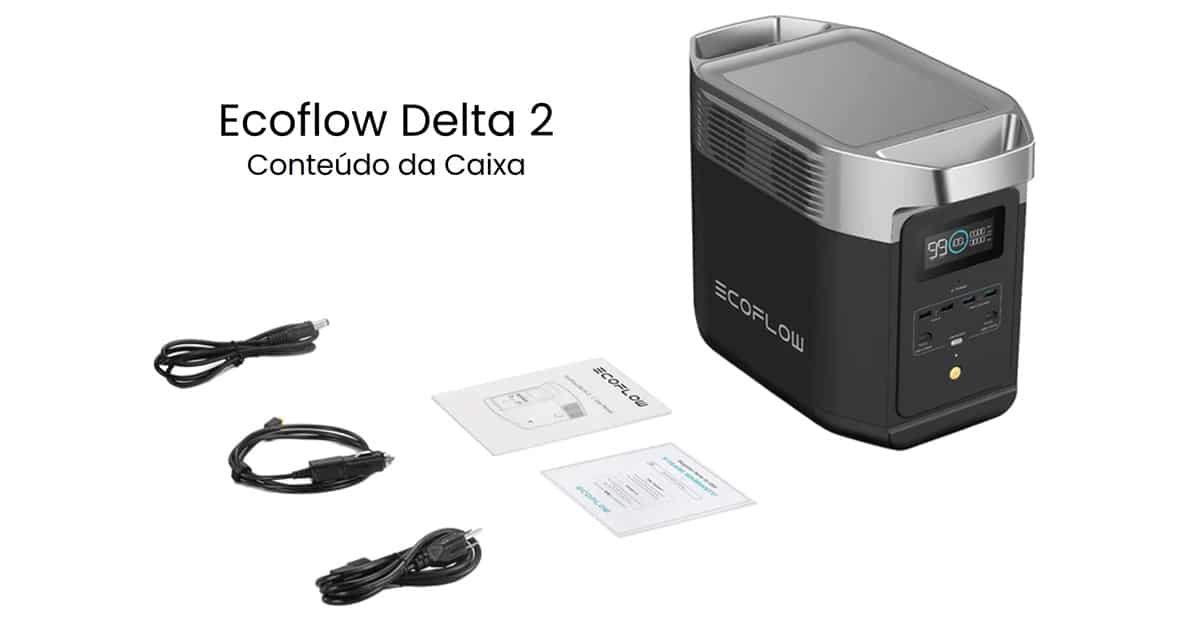 conteúdo da caixa da estação de baterias Ecoflow Delta 2