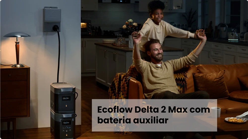 Ecoflow com bateria energizando uma casa